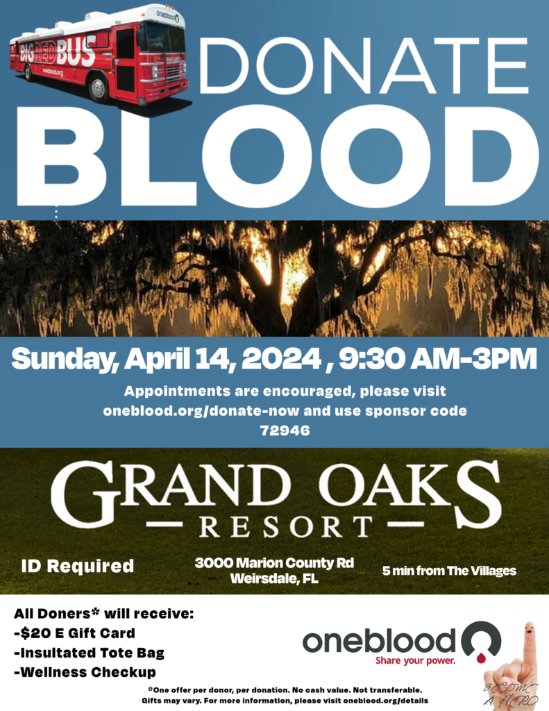 Donate Blood at the Grand Oaks Resort