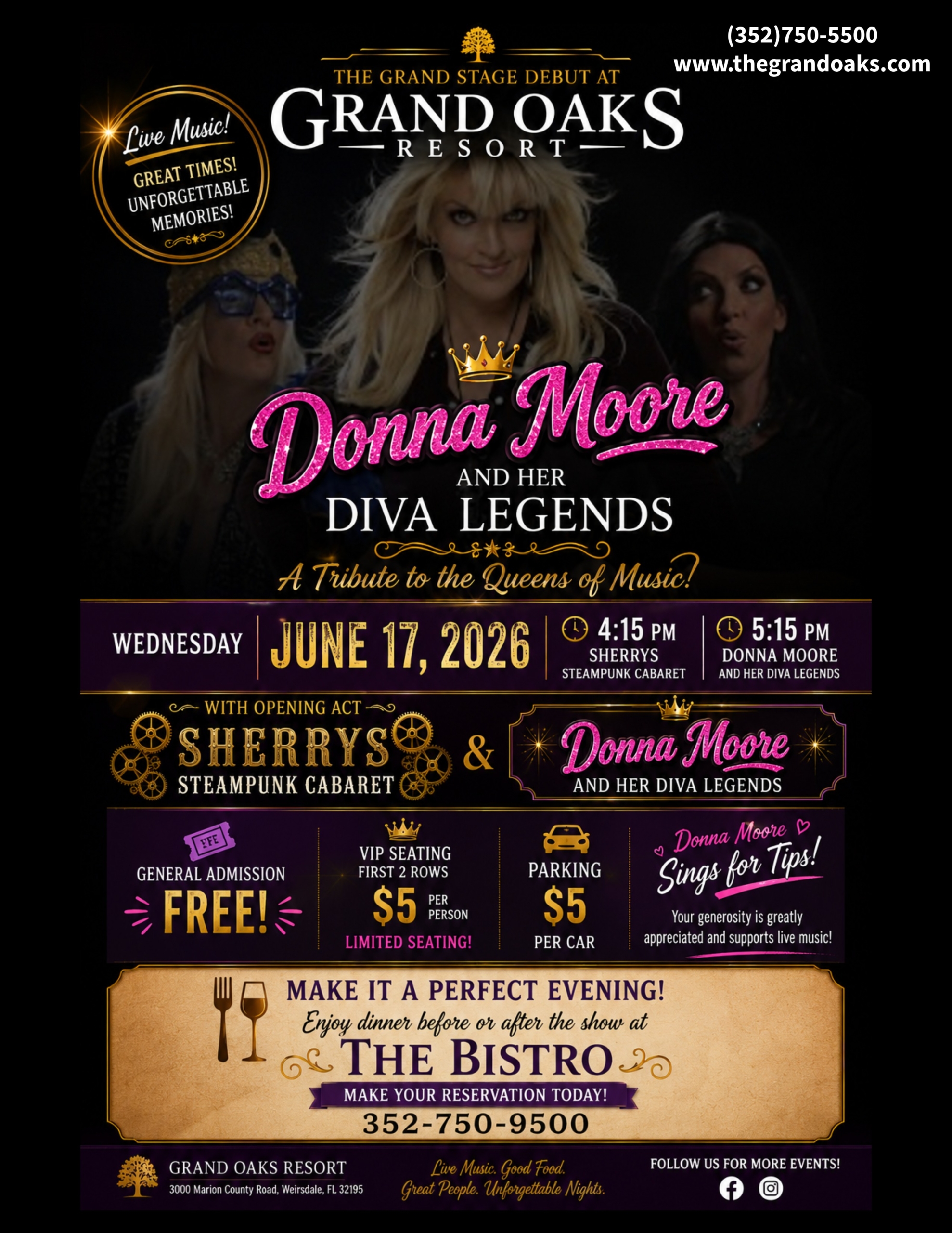 Live concerts at the Grand Oaks Resort